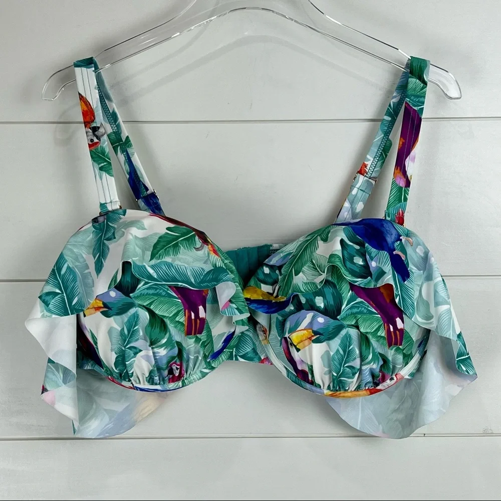 GabiFresh x Swimsuits for All 18 E/F Waterslide Tropical Bikini Swim Top - Picture 2 of 9